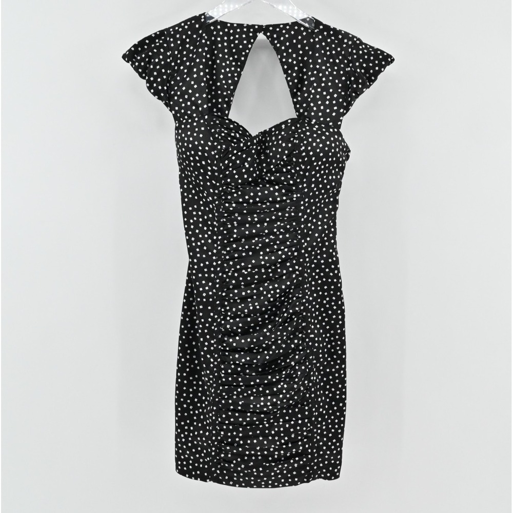 Vtg Y2k Guess Pin Up‎ Dress Size 0 Rockabilly Polka Dot Retro Black White Ruched - Picture 2 of 16